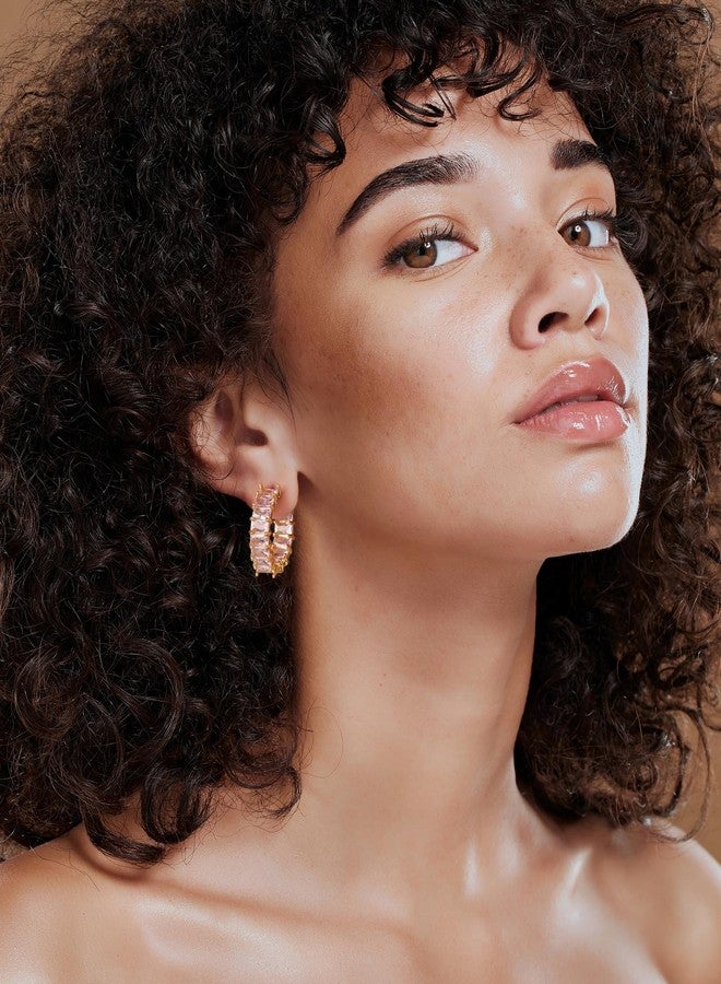 Lourny Crystal Hoop Earrings for Women, 18K Gold Plated Chunky CZ Hypoallergenic Trendy Lightweight Earring Multcolors Jewelry Gifts for Women, One Size, Brass, Cubic Zirconia - Image 2