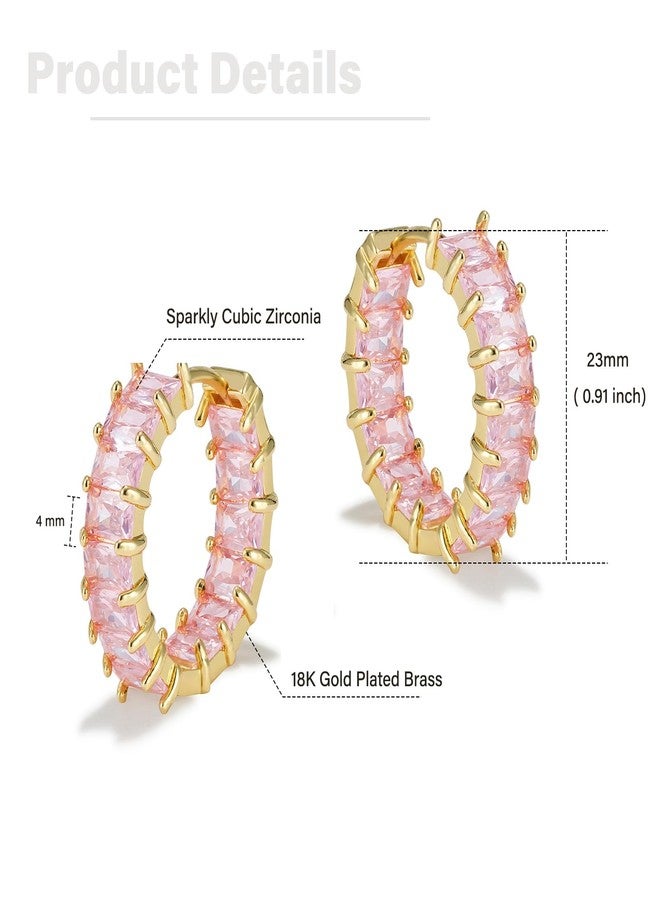 Lourny Crystal Hoop Earrings for Women, 18K Gold Plated Chunky CZ Hypoallergenic Trendy Lightweight Earring Multcolors Jewelry Gifts for Women, One Size, Brass, Cubic Zirconia - Image 5