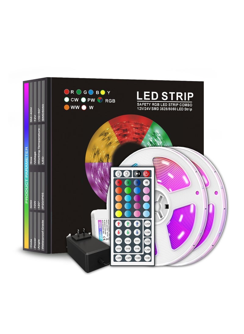 بريتوكتر شريط إضاءة LED RGB - متعدد الألوان مع جهاز تحكم عن بعد، يعمل بمنفذ USB، مقاوم للماء، أضواء LED مثالية لغرفة النوم والتلفزيون والكمبيوتر المكتبي وديكور حوض السمك. شريط إضاءة حائط (7.5 متر)  - Image 1