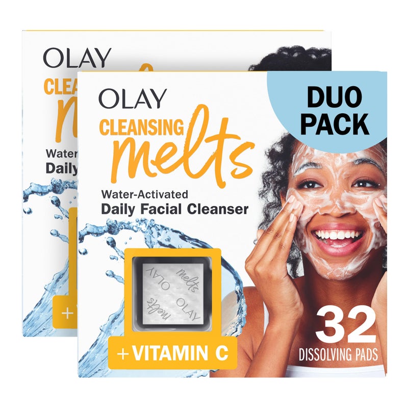 Olay Face Wash, Vitamin C Cleansing Melts, Daily Use Gentle Cleanser, For All Skin Types, Travel Size, Soft Citrus Scent, Water-Activated to Clean, Tone, and Refresh, 64ct (2 Pack x 32ct) - Image 1
