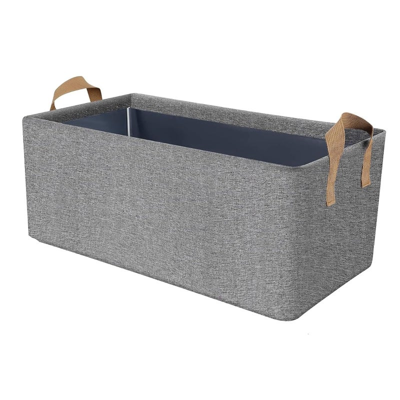 MINTOX Fabric Storage Cubes Organizer with Handles Foldable Storage Baskets for Organizing Toys Books Shelves Closet Large Storage Box with Handles 1 PCS Big Storage Box Grey Color - Image 4