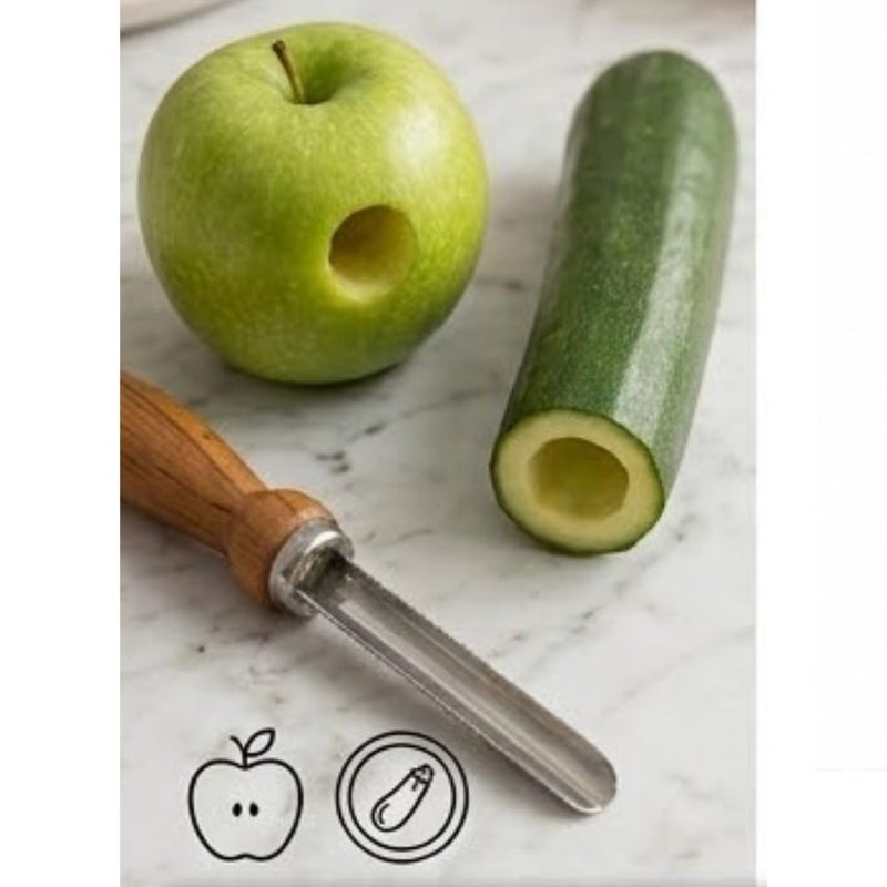Premium Smooth-Blade Wooden Handle Vegetable Corer (23 cm) | Professional Stainless Steel Zucchini & Eggplant Deseeder | Traditional Heavy-Duty Mahshi Scraper with Polished Rounded Tip - Image 2
