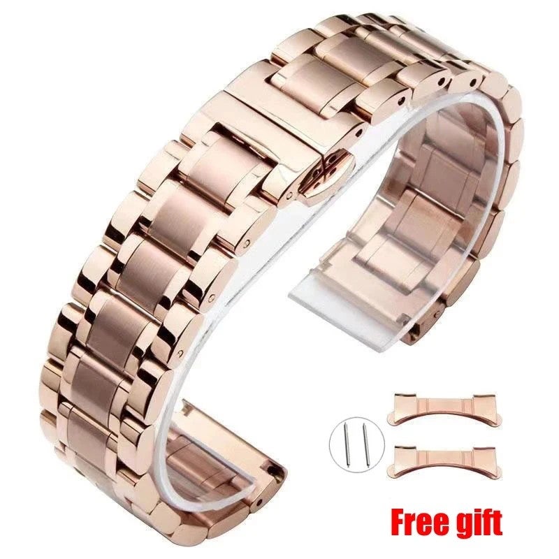 Bluejw Solid Stainless Steel Watch Band with Butterfly Buckle - Universal Replacement Bracelet Strap for Smart Watches - Arc/Straight End - Image 1