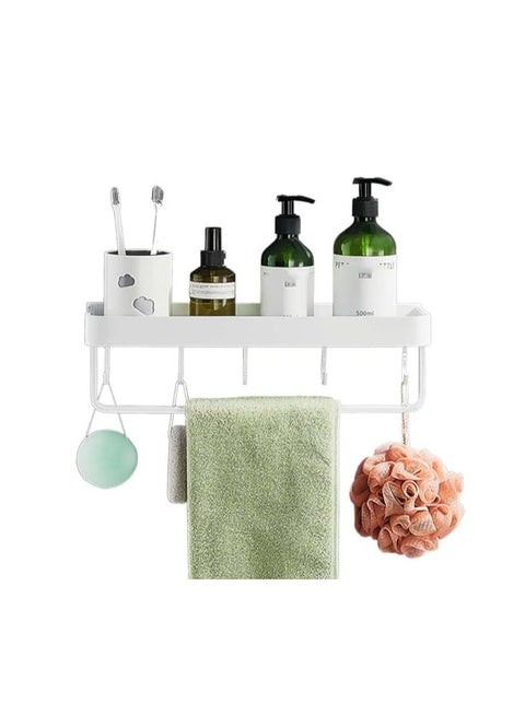 Shower Caddy Rustproof Bathroom Shelves Self-Adhesive,Shower Storage Organiser Wall Mounted with Detachable Towel,Strong Adhesive,5 Hooks and Screws,for Bathroom, Kitchen