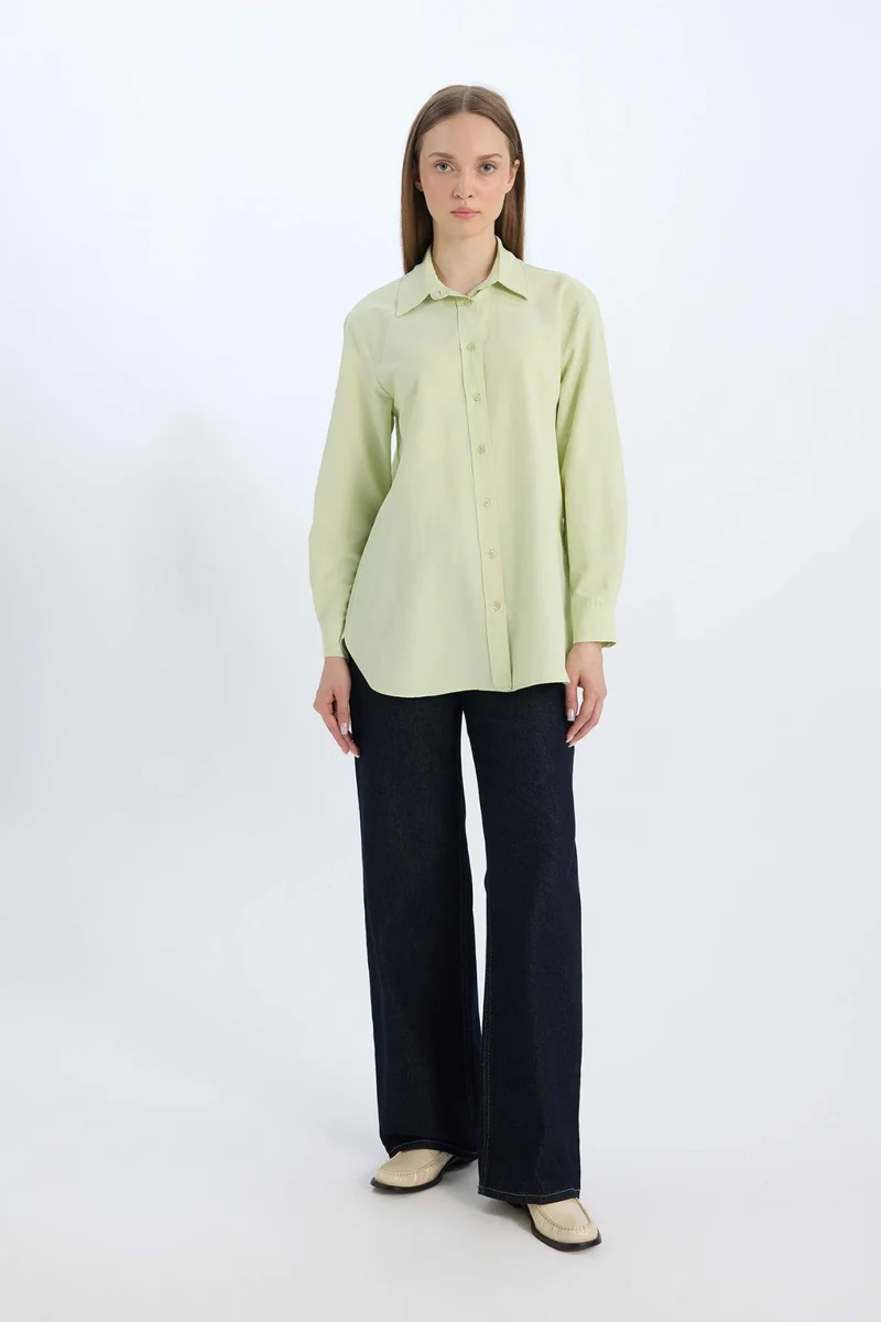 ديفاكتو Relax Fit Basic Poplin Long Sleeve Shirt Tunic
