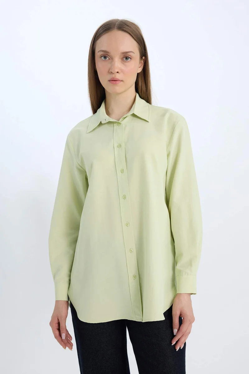 ديفاكتو Relax Fit Basic Poplin Long Sleeve Shirt Tunic