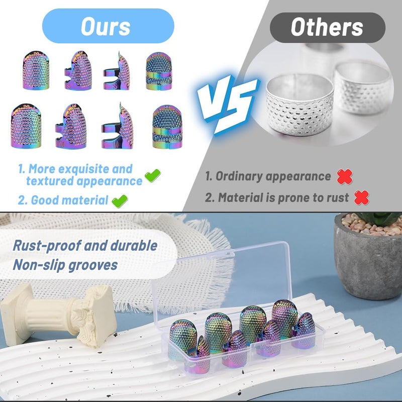 Yizzvb 8 Pcs Sewing Thimbles, Sewing Thimble Finger Protector, Fingertip Thimble Metal Dazzle Color Adjustable Metal Sewing Thimble Rings, Sewing Quilting Craft Accessories DIY Sewing Tools (2 Sizes, S/M) - Image 4