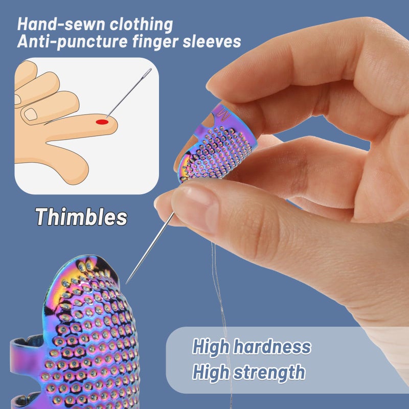 Yizzvb 8 Pcs Sewing Thimbles, Sewing Thimble Finger Protector, Fingertip Thimble Metal Dazzle Color Adjustable Metal Sewing Thimble Rings, Sewing Quilting Craft Accessories DIY Sewing Tools (2 Sizes, S/M) - Image 3