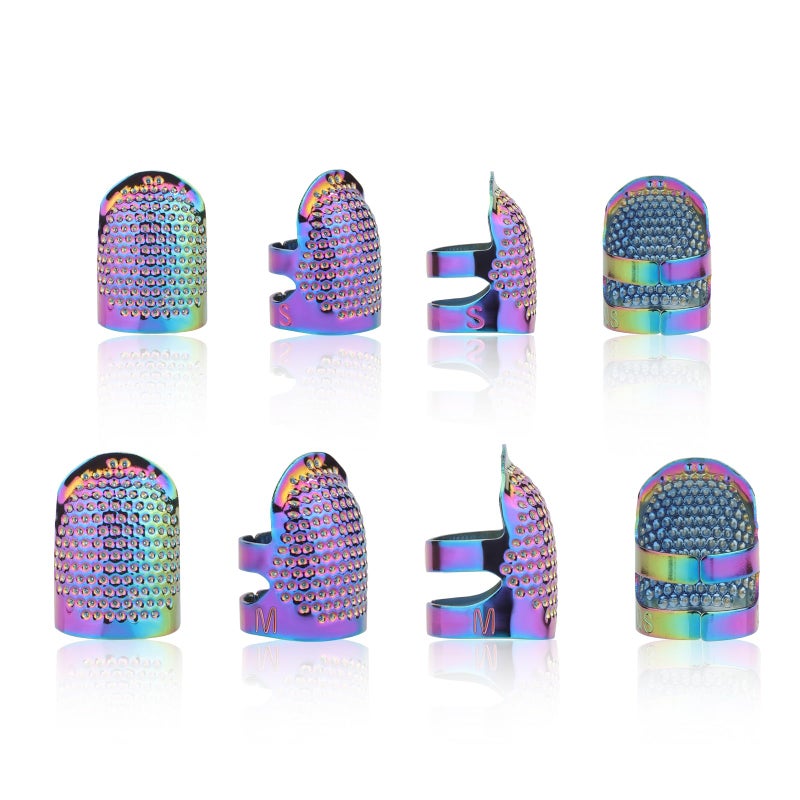 Yizzvb 8 Pcs Sewing Thimbles, Sewing Thimble Finger Protector, Fingertip Thimble Metal Dazzle Color Adjustable Metal Sewing Thimble Rings, Sewing Quilting Craft Accessories DIY Sewing Tools (2 Sizes, S/M) - Image 1