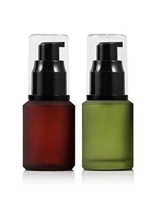 ericotry - 1Pc 60Ml / 2 Ounce Empty Upscale Glass Refillable Lotion Pump Bottle For Cosmetic Make Up Cream Liquid Gels Serums Separate Dispenser Container (Green) - Image 1