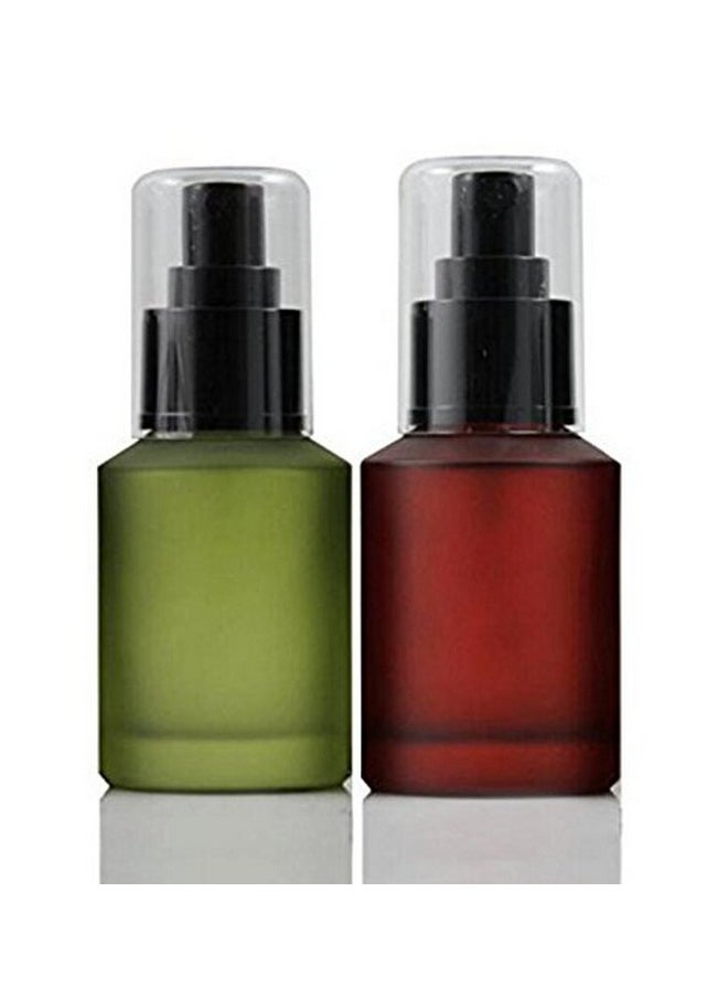 ericotry - 1Pc 60Ml / 2 Ounce Empty Upscale Glass Refillable Lotion Pump Bottle For Cosmetic Make Up Cream Liquid Gels Serums Separate Dispenser Container (Green) - Image 1