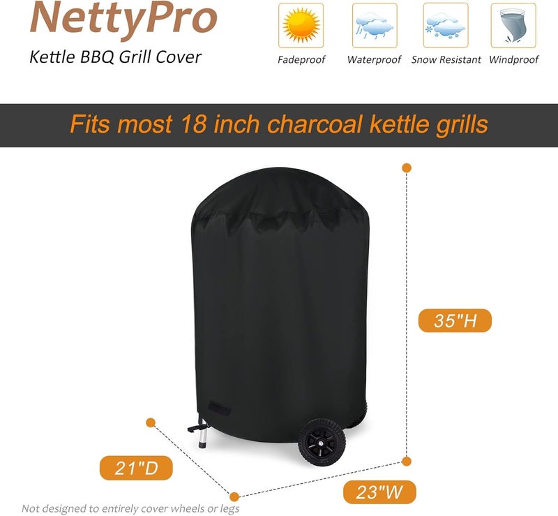 NettyPro غطاء لشواية لشواية Weber بقطر 18 بوصة، مقاوم للماء ومناسب للاستخدام في الهواء الطلق، مقاوم للتلاشي ولأشعة الشمس، أبعاده 23 بوصة في العرض × 21 بوصة في العمق × 35 بوصة في الارتفاع، لونه أسود. - Image 5