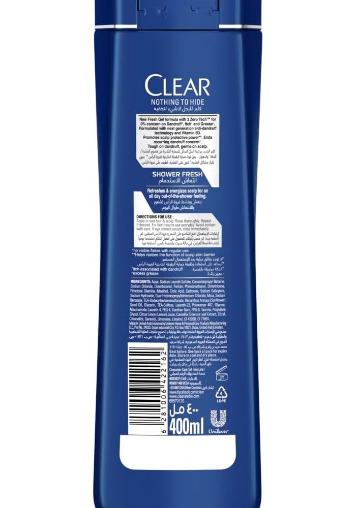 Clear Men Anti-Dandruff Shampoo - Shower Fresh 400ml - Image 2