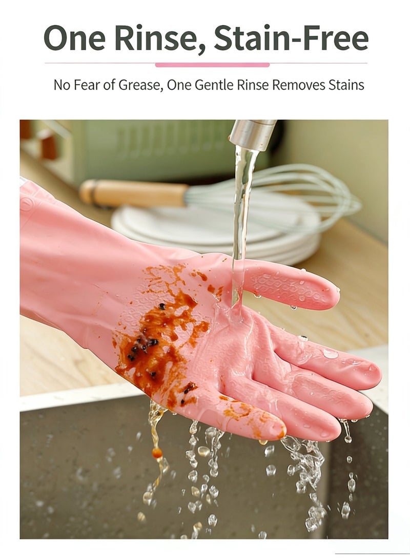 Baraka Three-Pair Set Thickened Kitchen Household Cleaning Rubber Gloves, Reusable Long Cuff Waterproof Rubber Gloves, Suitable For Laundry, Cleaning, Work, Gardening - Pink/Green/Blue. - Image 2