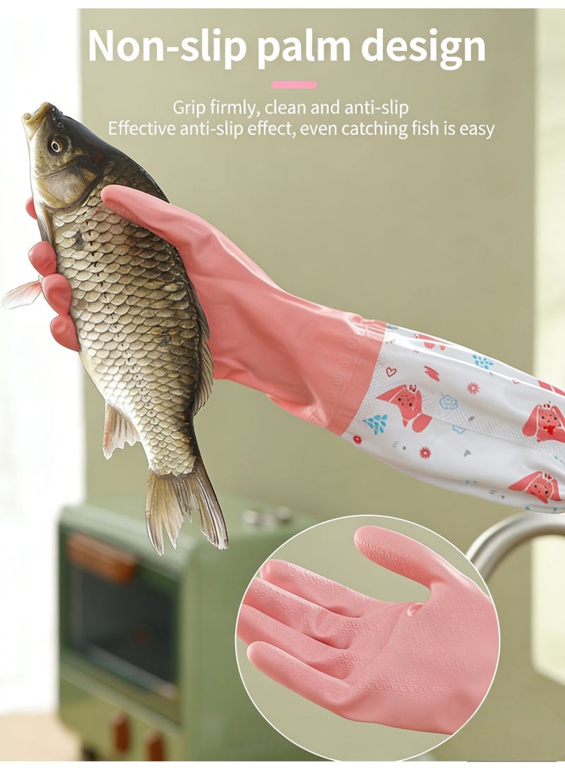 Baraka Three-Pair Set Thickened Kitchen Household Cleaning Rubber Gloves, Reusable Long Cuff Waterproof Rubber Gloves, Suitable For Laundry, Cleaning, Work, Gardening - Pink/Green/Blue. - Image 3