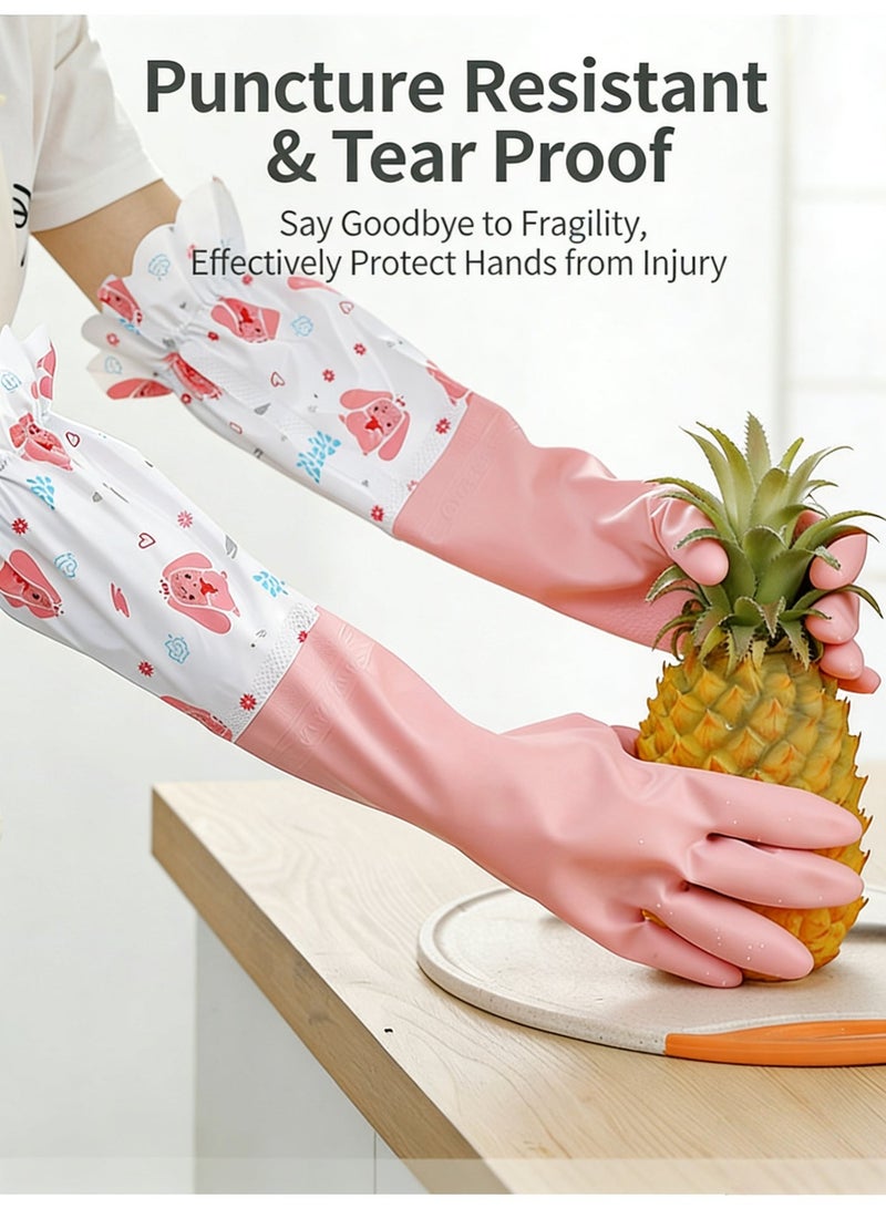 Baraka Three-Pair Set Thickened Kitchen Household Cleaning Rubber Gloves, Reusable Long Cuff Waterproof Rubber Gloves, Suitable For Laundry, Cleaning, Work, Gardening - Pink/Green/Blue. - Image 4