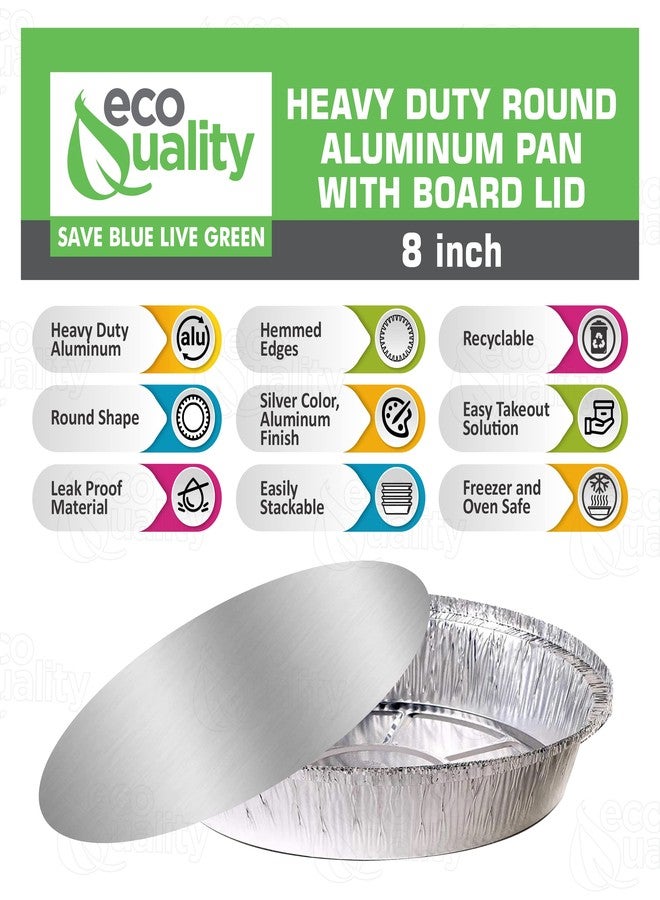 EcoQuality 8" Round Aluminum Foil Pans with Board Lids - Disposable Containers with Foldable Walls for Pie Baking, Cooking, Serving, Reheating, and Storing - Freezer and Oven Safe Tart Pan 50 Pack - Image 3