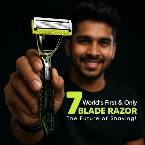 LetsShave Pro 7 Max Shaving Razor for Men | 1 Handle, 2 Refills & Cap | World's First 7-Blade-Razor with Honeycomb Bar | Smooth & Close Hair Removal Kit - Image 3