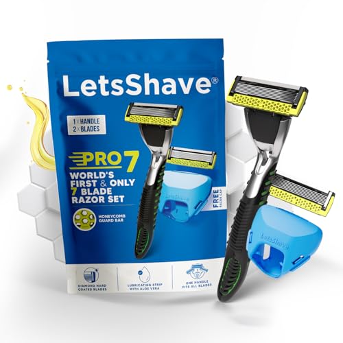 LetsShave Pro 7 Max Shaving Razor for Men | 1 Handle, 2 Refills & Cap | World's First 7-Blade-Razor with Honeycomb Bar | Smooth & Close Hair Removal Kit - Image 1