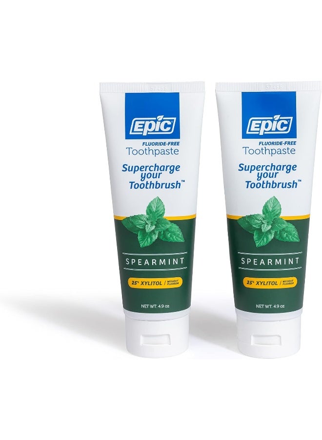 Epic Dental Fluoride Free Xylitol Toothpaste, Spearmint, 4.9 Oz Tube (Two-Pack) - Image 1