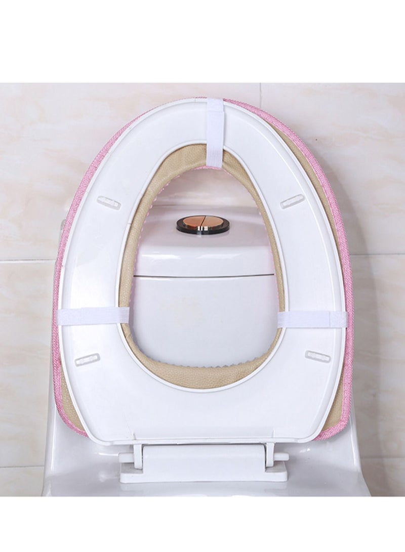 Bathroom Toilet Seat Cover Pads, Warmer Soft Available for Four Seasons, Washable and Comfortable Pads Pink - Image 2