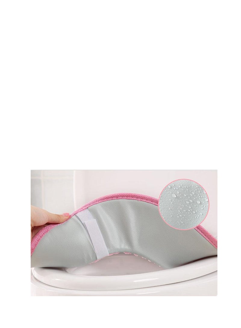Bathroom Toilet Seat Cover Pads, Warmer Soft Available for Four Seasons, Washable and Comfortable Pads Pink - Image 4