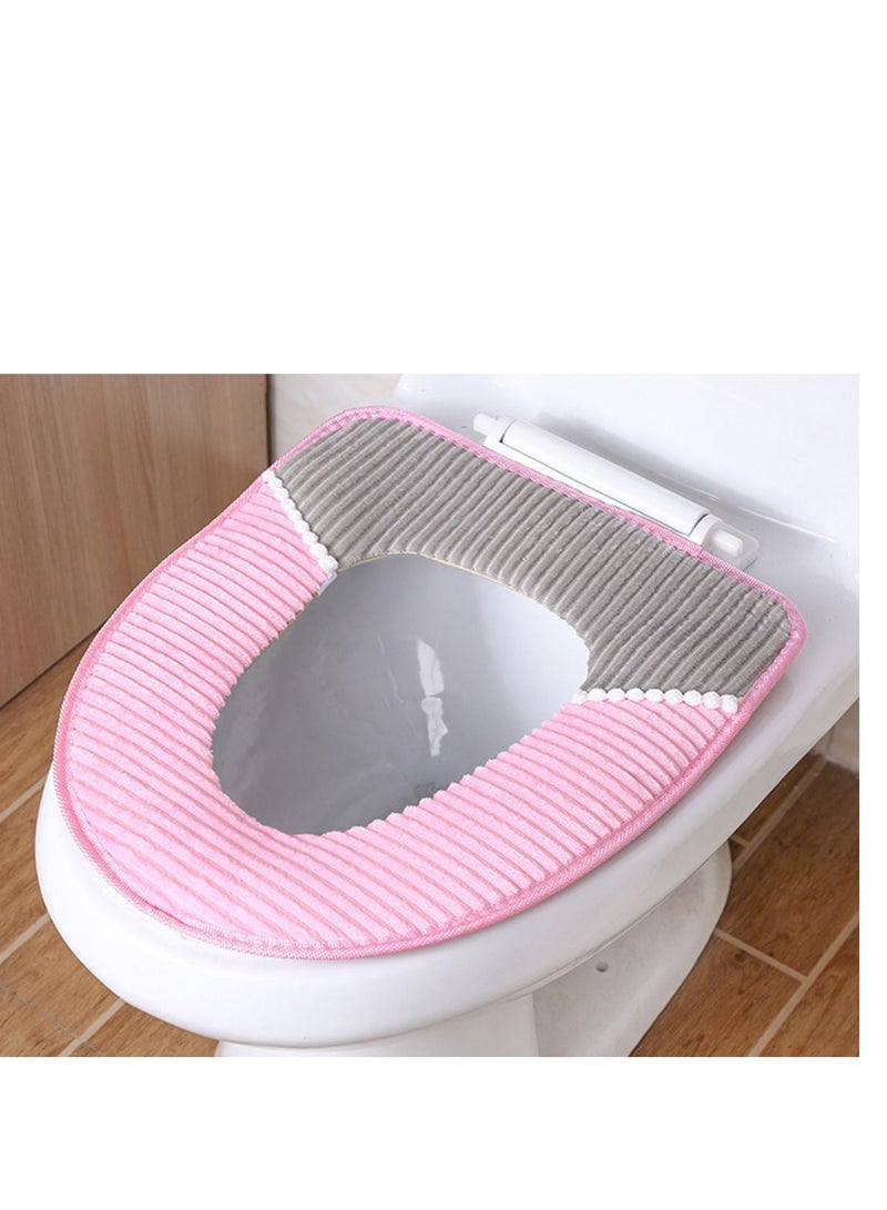 Bathroom Toilet Seat Cover Pads, Warmer Soft Available for Four Seasons, Washable and Comfortable Pads Pink - Image 3
