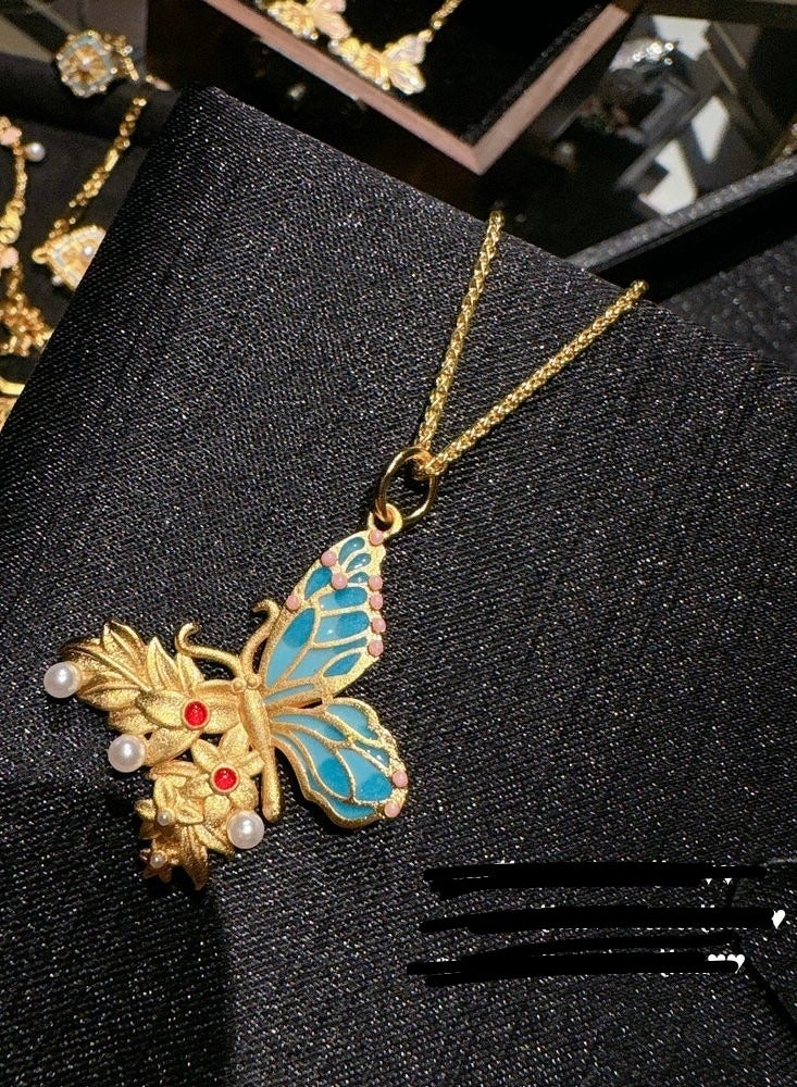 Jewelry Gilded enamel butterfly pendant chain - Image 1