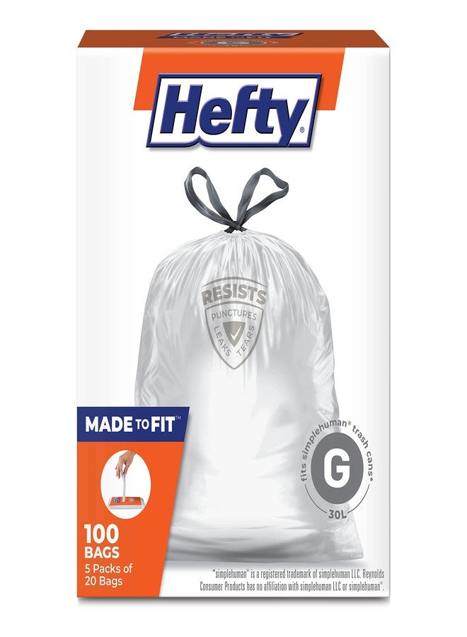 هيفتي أكياس قمامة Hefty المصممة خصيصًا لتناسب أحواض simplehuman مقاس G (8 جالونات)، 100 كيس (5 أكياس تحتوي كل منها على 20 كيسًا) - Image 1