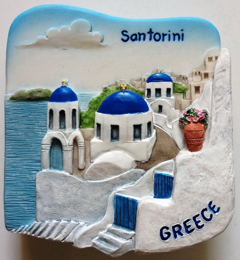 WitnyStore Tiny 2 Santorini Island Greece Magnet Miniature Hand Made Resin 3D Europe Landmark Tourist Attractions Decorative Refrigerator Fridge Magnets Dcor Collectible Traveler Souvenirs Gifts