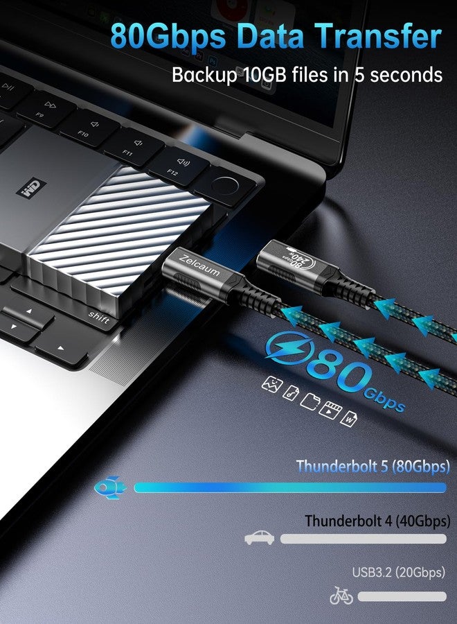 Zelcaum USB C Thunderbolt 5 Cable 120Gbps Bandwidth, 80Gbps Date, 16K 8K 4K Video Sync Display, 240W Fast Charging, Fully Compatible with Thunderbolt 4/3, Type USB-C, USB4 / Gen4 Devices, 3FT - Image 3