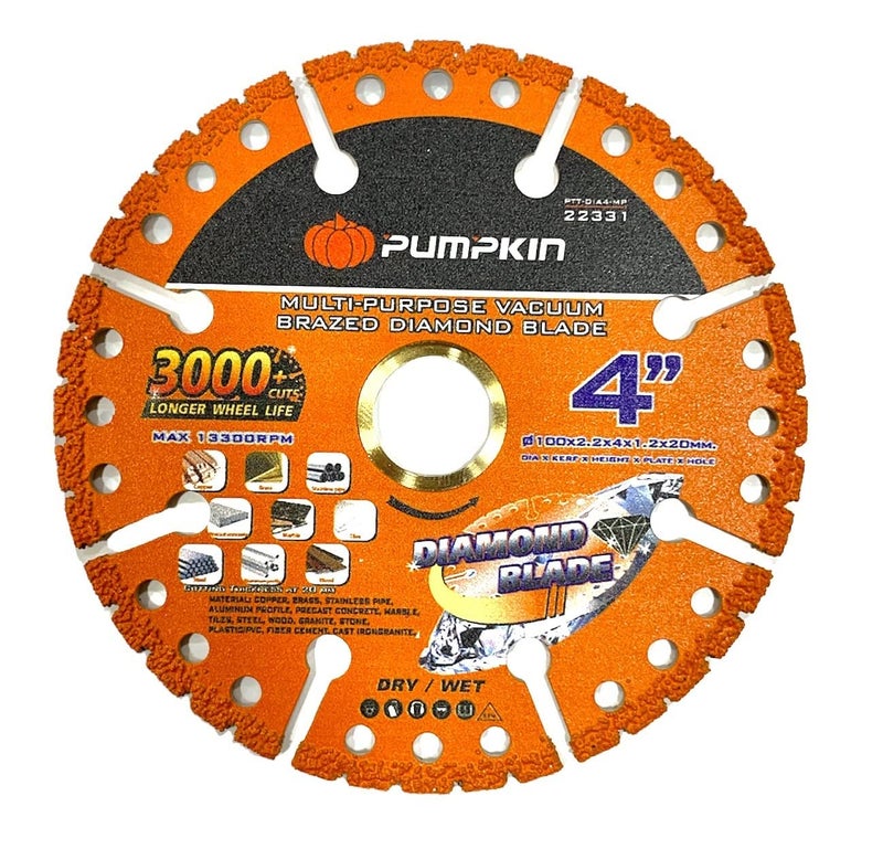 TUQO Pumpkin Multi Purpose Diamond Blade | 22331 | 4 Inch Blade Suitable to Cut Ceramic Tiles, Marble, Granite, Metal, Wood, & PVC - 4"/100x2.2x20mm - Image 1