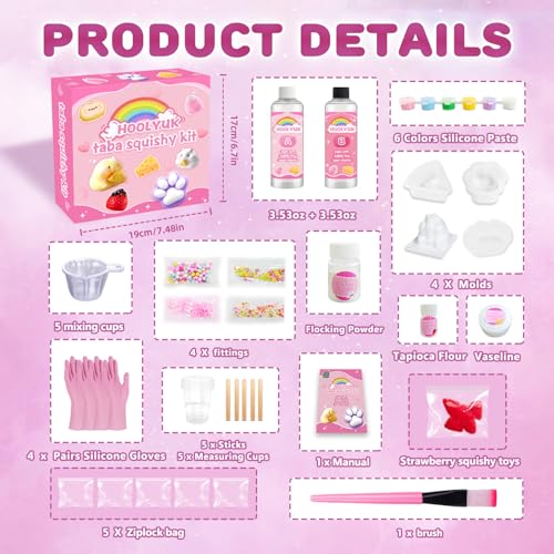 HOOLYUK Taba Squishy Kit DIY Squishy Making Kit 11 AB Liquid Silicone FuFu Squishy Kit with Mold Stress Relief Entertainment Gifts for Any Occasion - Image 5
