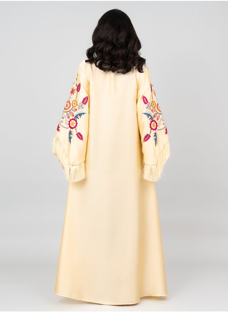 IKKXA Shimmer Detail Sleeves Embroidered Jalabiya IK1018 Yellow  - Image 2