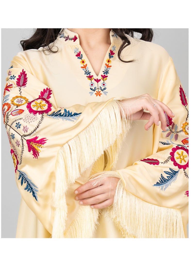 IKKXA Shimmer Detail Sleeves Embroidered Jalabiya IK1018 Yellow  - Image 3