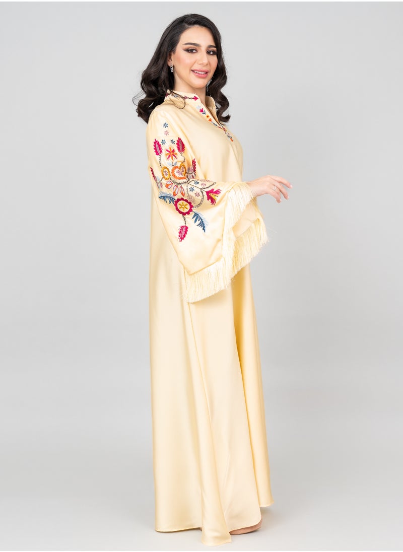 IKKXA Shimmer Detail Sleeves Embroidered Jalabiya IK1018 Yellow  - Image 4
