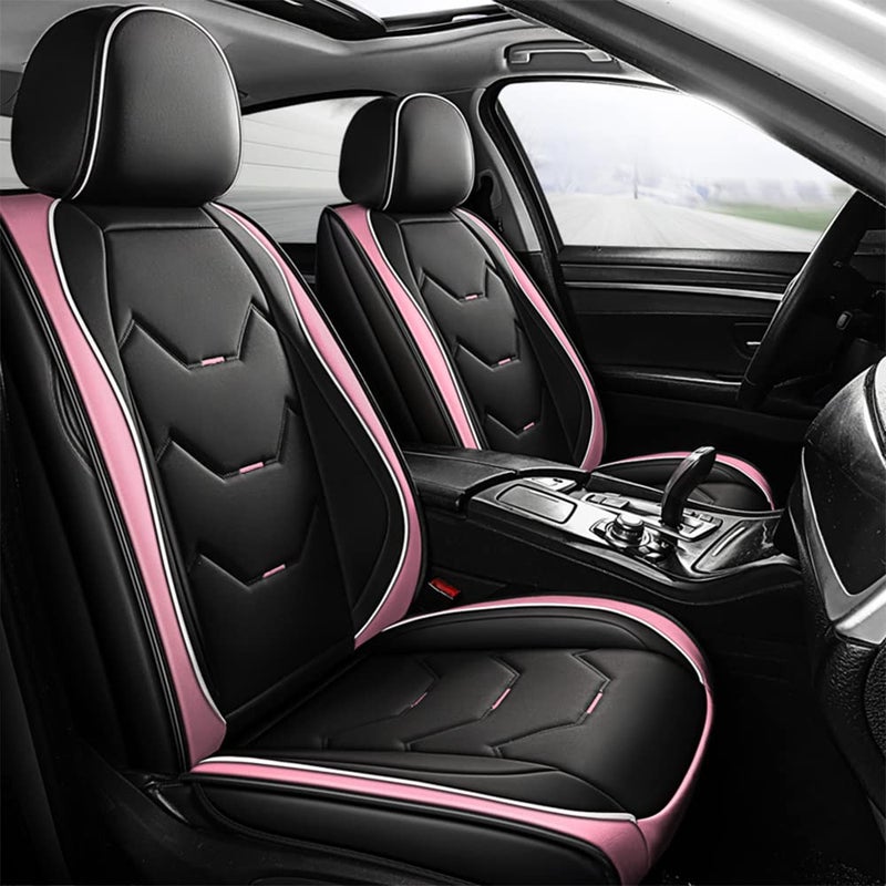 otoez Car Seat Covers Full Set 5 Seat Pink Leather Seat Cover for Car Waterproof Automotive Front and Back Seat Protectors for Most Sedens Trucks SUVs Black Pink