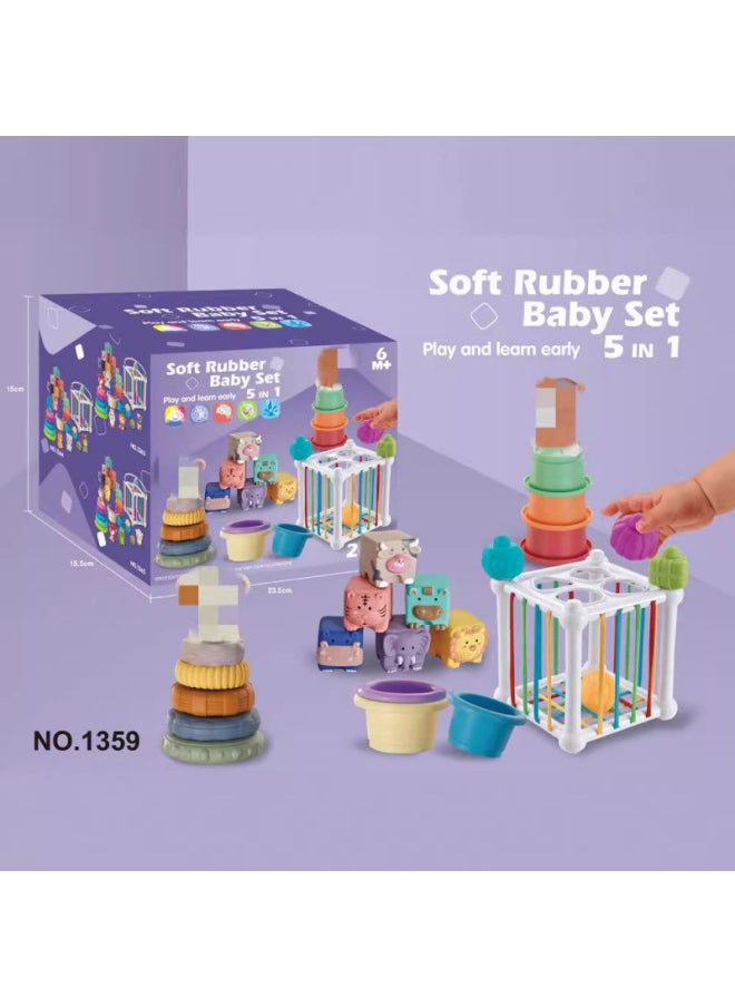 Generic - Export Baby Play Soft Glue Stacked Le Sessele Digital Animal Building Blocks Finger Doll Toy-Color:Soft Rubber Letter Unicorn Number Puzzle Matching Combination - Image 1