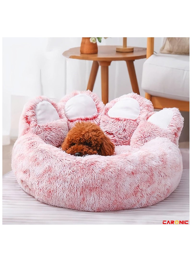 CARONIC Sofa Cute Bear Paw Shape Comfortable Cozy Pet Sleeping Beds For Small Medium And Large Pets Soft Fluffy Faux Fur Cat Cushion Dog Bed Pink  - Image 3