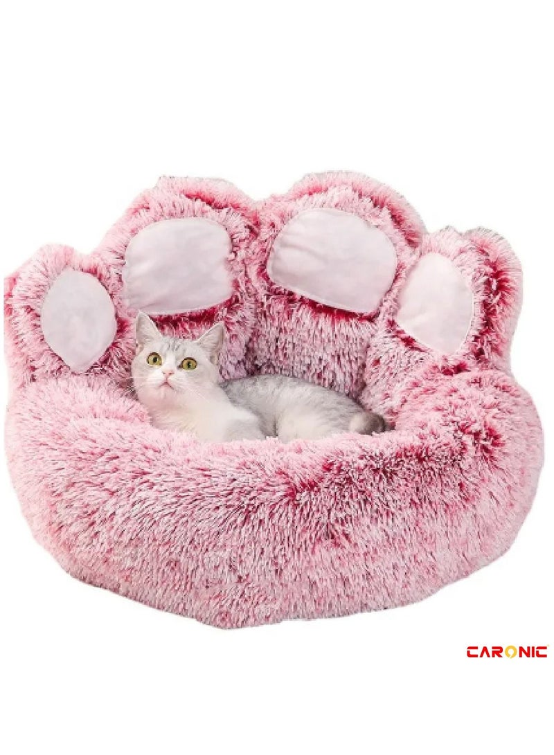 CARONIC Sofa Cute Bear Paw Shape Comfortable Cozy Pet Sleeping Beds For Small Medium And Large Pets Soft Fluffy Faux Fur Cat Cushion Dog Bed Pink  - Image 2