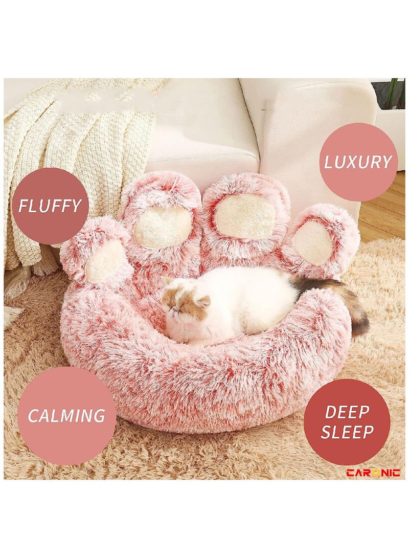 CARONIC Sofa Cute Bear Paw Shape Comfortable Cozy Pet Sleeping Beds For Small Medium And Large Pets Soft Fluffy Faux Fur Cat Cushion Dog Bed Pink  - Image 5