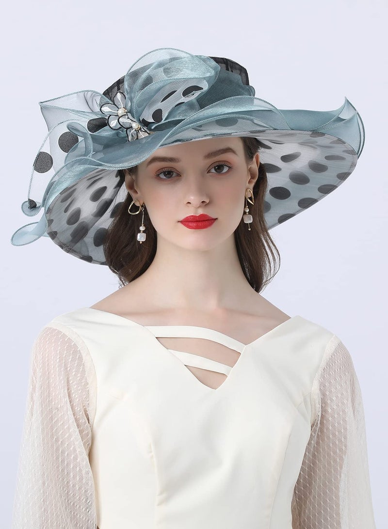 Excefore Women's Organza Derby Tea Party Wedding Fascinator Hat Anti Wide Brim Sun Hats - Image 4