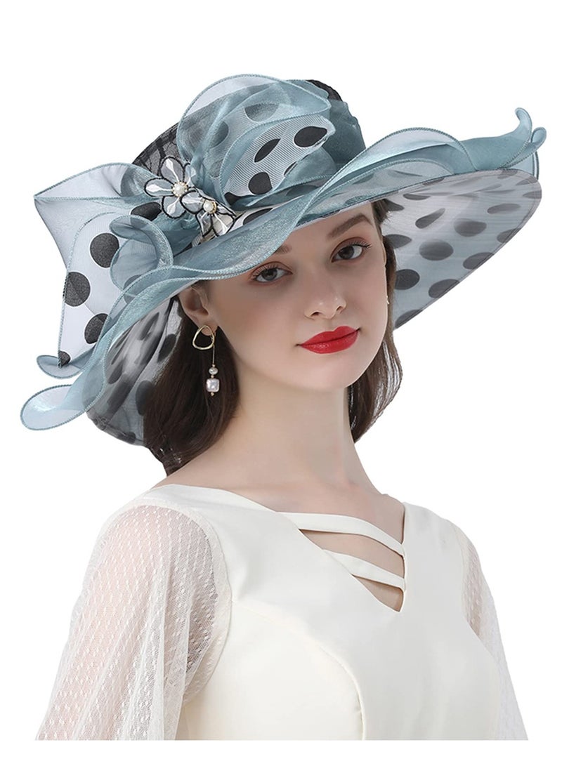 Excefore Women's Organza Derby Tea Party Wedding Fascinator Hat Anti Wide Brim Sun Hats - Image 1