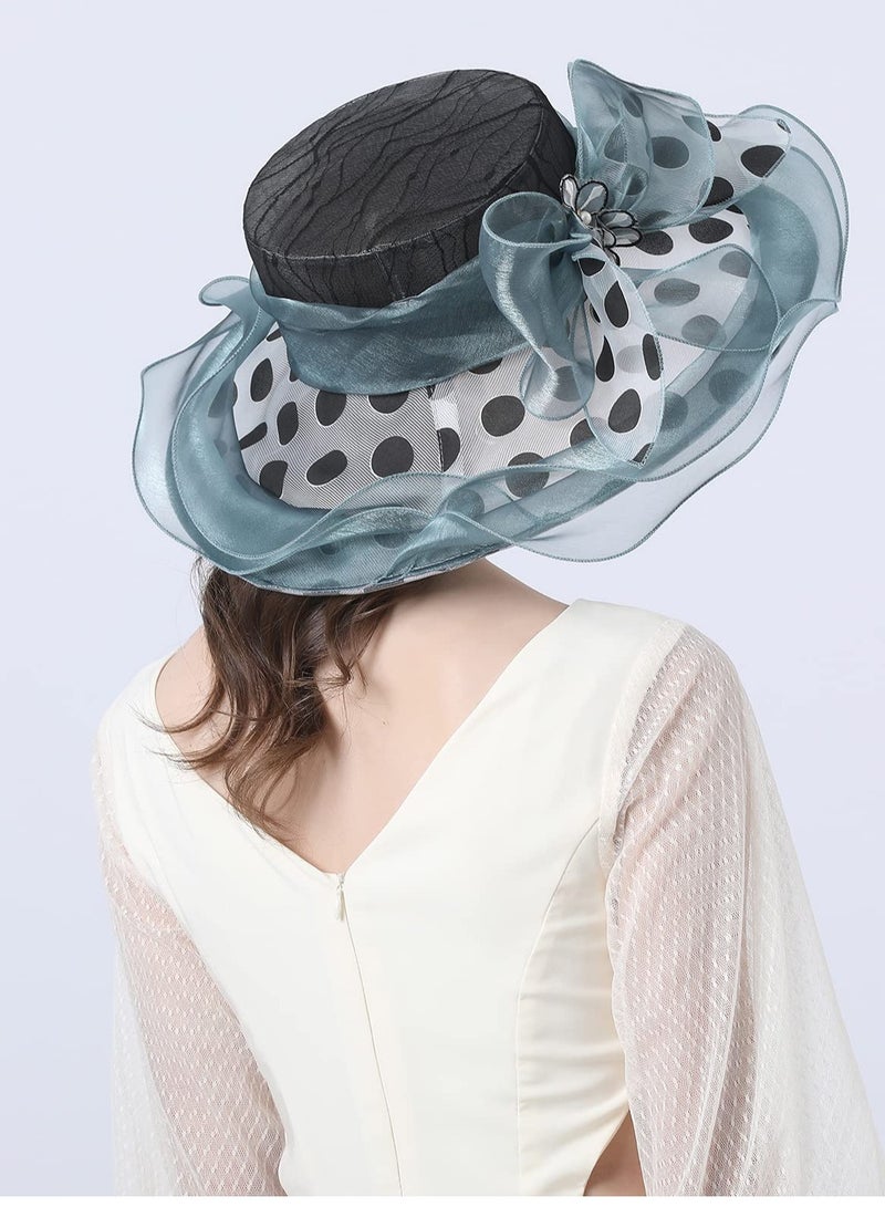 Excefore Women's Organza Derby Tea Party Wedding Fascinator Hat Anti Wide Brim Sun Hats - Image 2