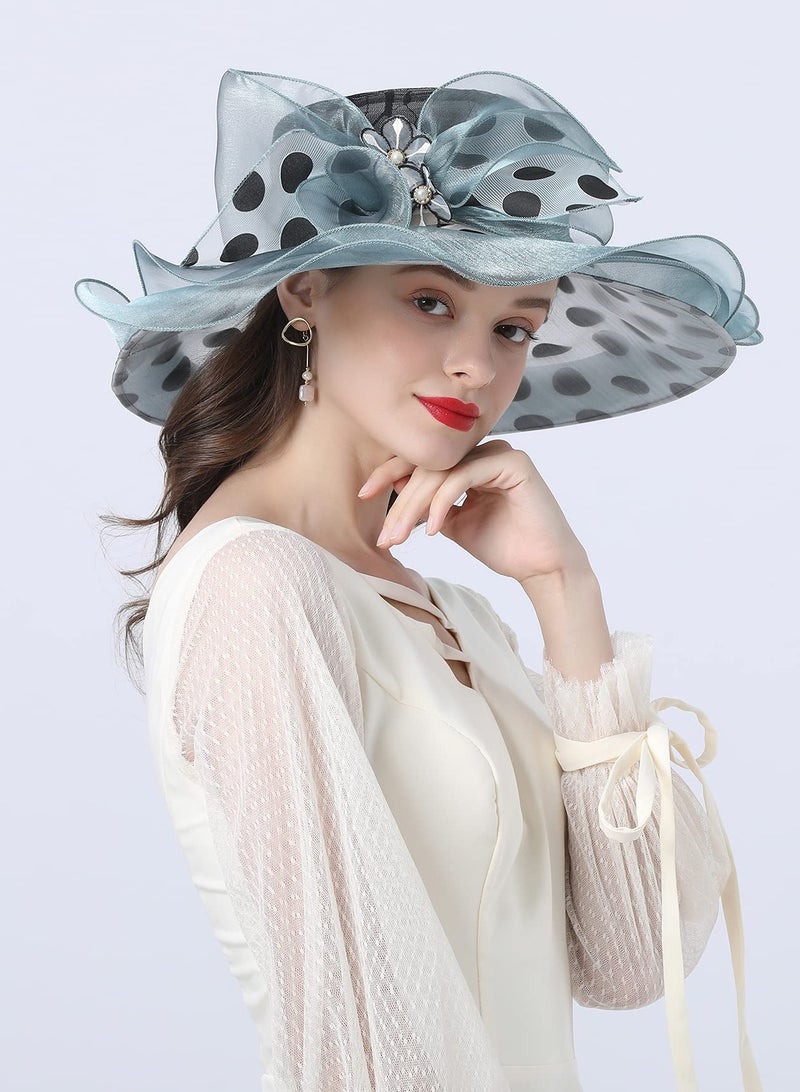 Excefore Women's Organza Derby Tea Party Wedding Fascinator Hat Anti Wide Brim Sun Hats - Image 3