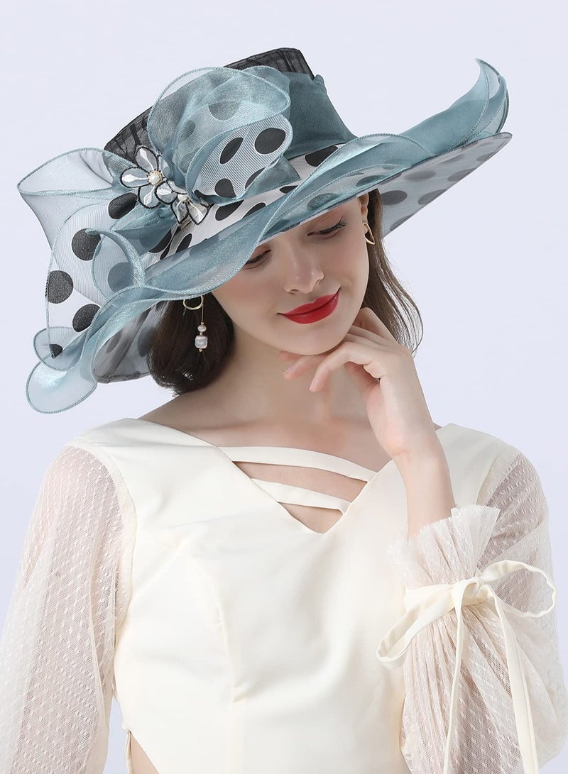 Excefore Women's Organza Derby Tea Party Wedding Fascinator Hat Anti Wide Brim Sun Hats - Image 5
