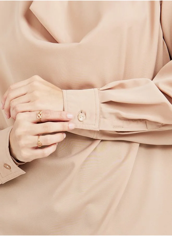 ستايلي Cowl Neck Long Sleeves Collared Blouse