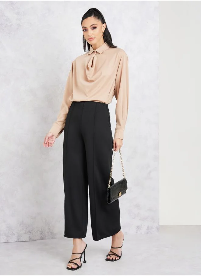 ستايلي Cowl Neck Long Sleeves Collared Blouse
