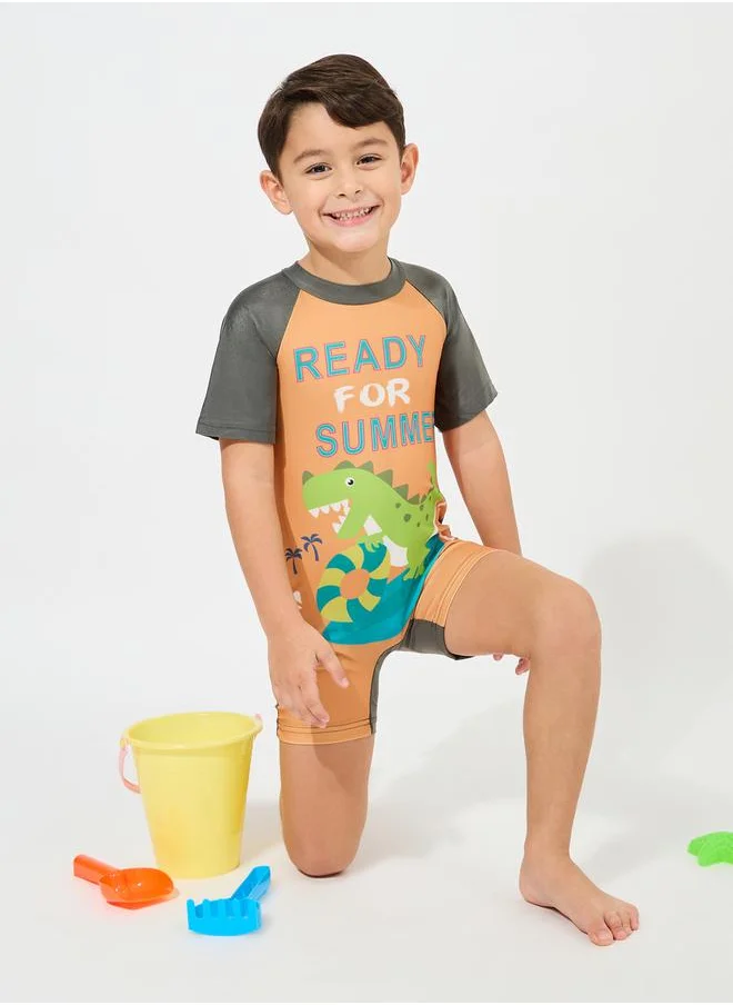 ستايلي Dinosaur Print Swimsuit with Cap Set