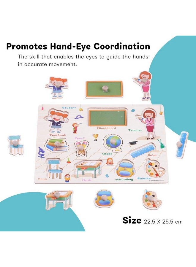 baybee wooden vehicles with picture educational board for kids with knob, early educational learning wooden puzzle board for kids, children boys & girls-Beige - Image 3